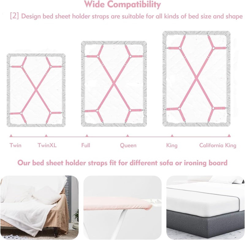 Eiruseed Bed Sheet Holder Straps, 2 Pcs Adjustable Mattress Sheet Clips, Bed Sheet Fasteners Elastic Sheet Suspenders to Keep Bed Sheet in Place for Different Beds (X-Purple) - Image 3